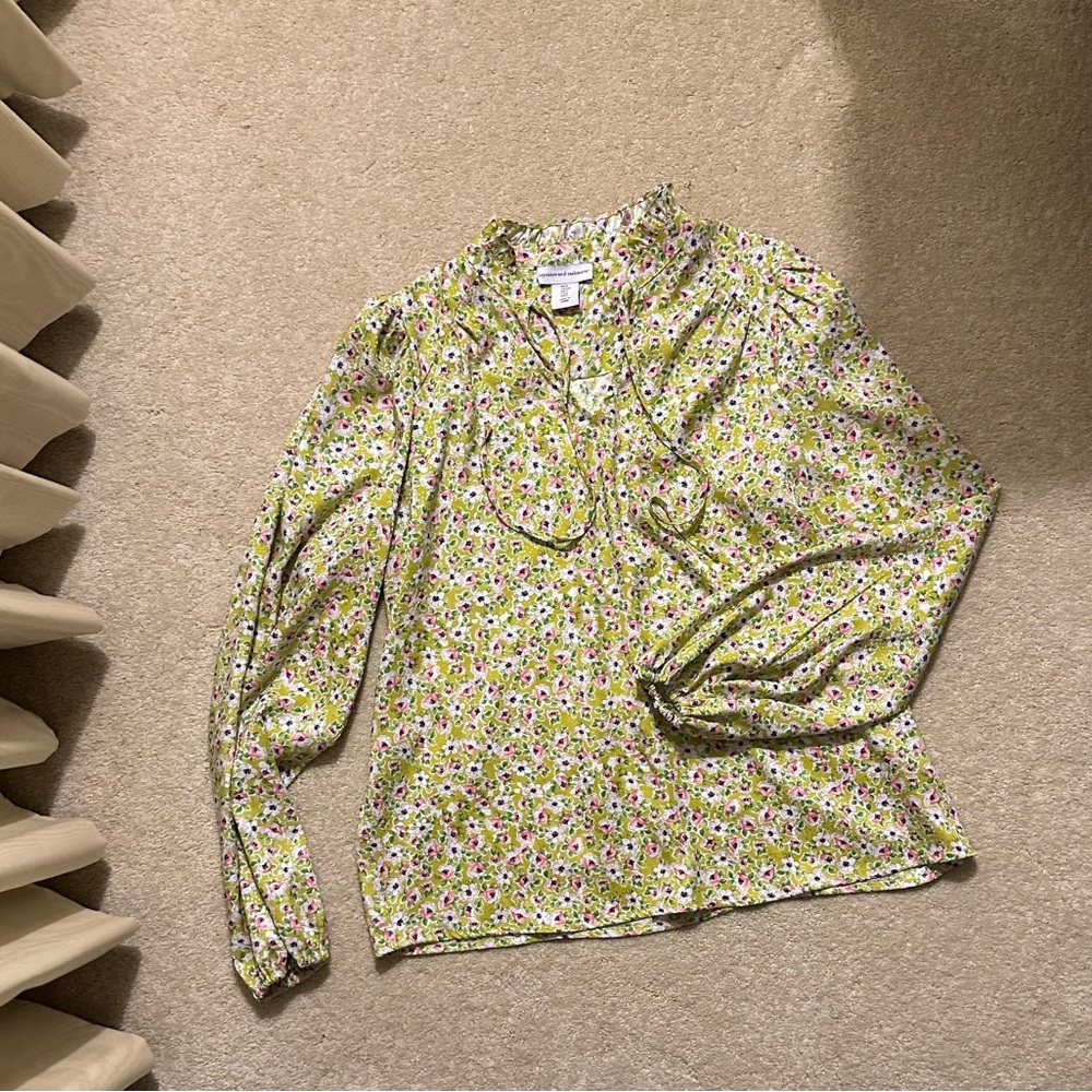 Cupcakes and Cashmere Lime Green Blouse with Pink Floral Pattern